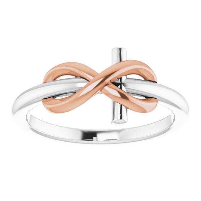 14K White/Rose Infinity-Inspired Cross Ring