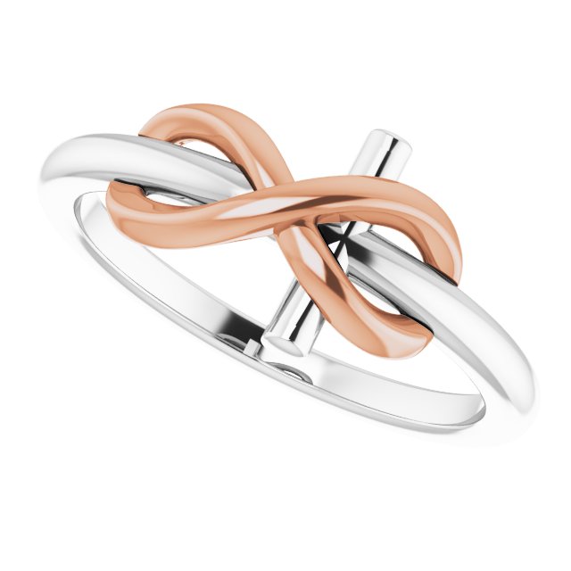 14K White/Rose Infinity-Inspired Cross Ring