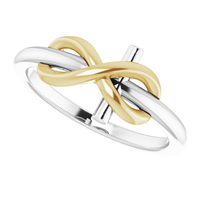 14K White/Yellow Infinity-Inspired Cross Ring