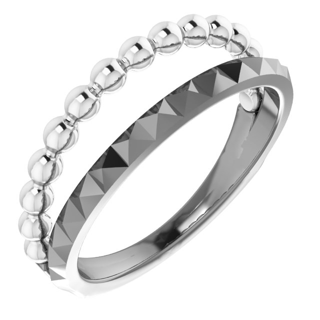 14K White/Rose Beaded & Geometric Stacked Ring   
