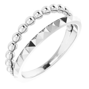 14K White Beaded & Geometric Stacked Ring   
