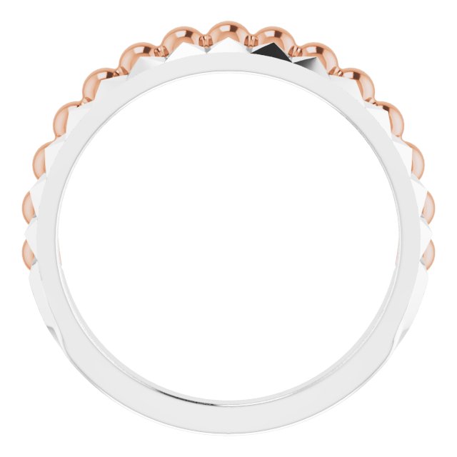 14K White & Rose Beaded & Geometric Stacked Ring   