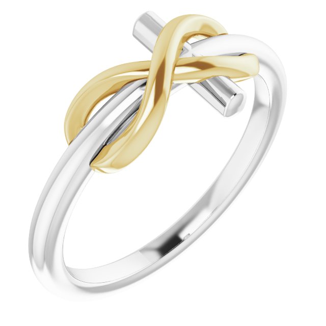 14K White/Yellow Infinity-Inspired Cross Ring