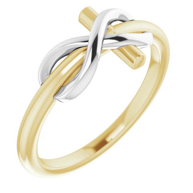 14K Yellow/White Infinity-Inspired Cross Ring