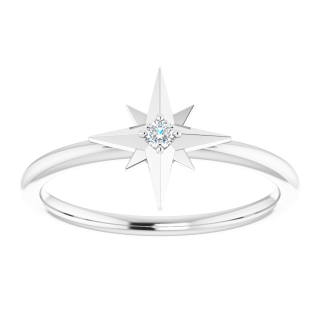 14K White .03 CT Diamond Star Ring  