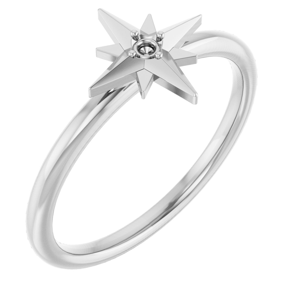 14K White Solitaire Star Ring Mounting