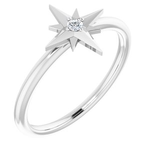 14K White .03 CT Natural Diamond Star Ring  
