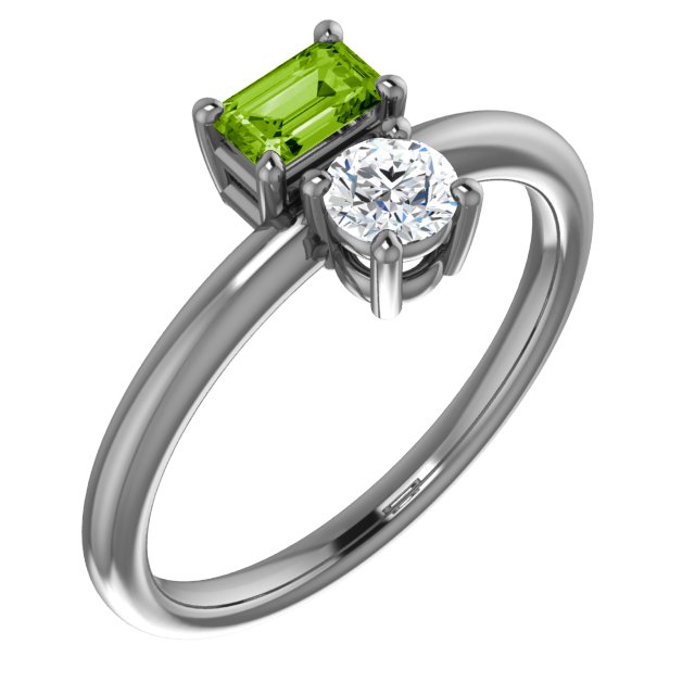 14K Rose Peridot & White Sapphire Ring