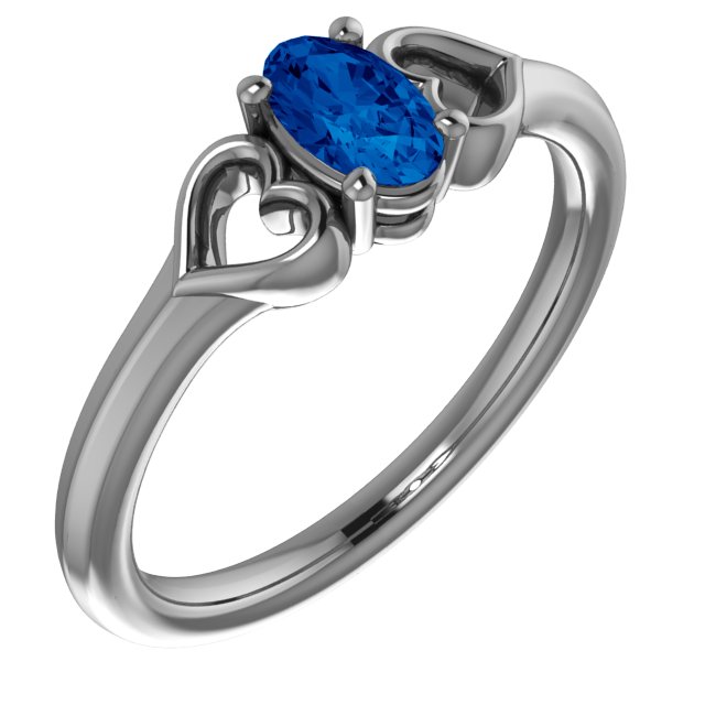 14K White Chatham® Lab-Created Blue Sapphire Youth Heart Ring    