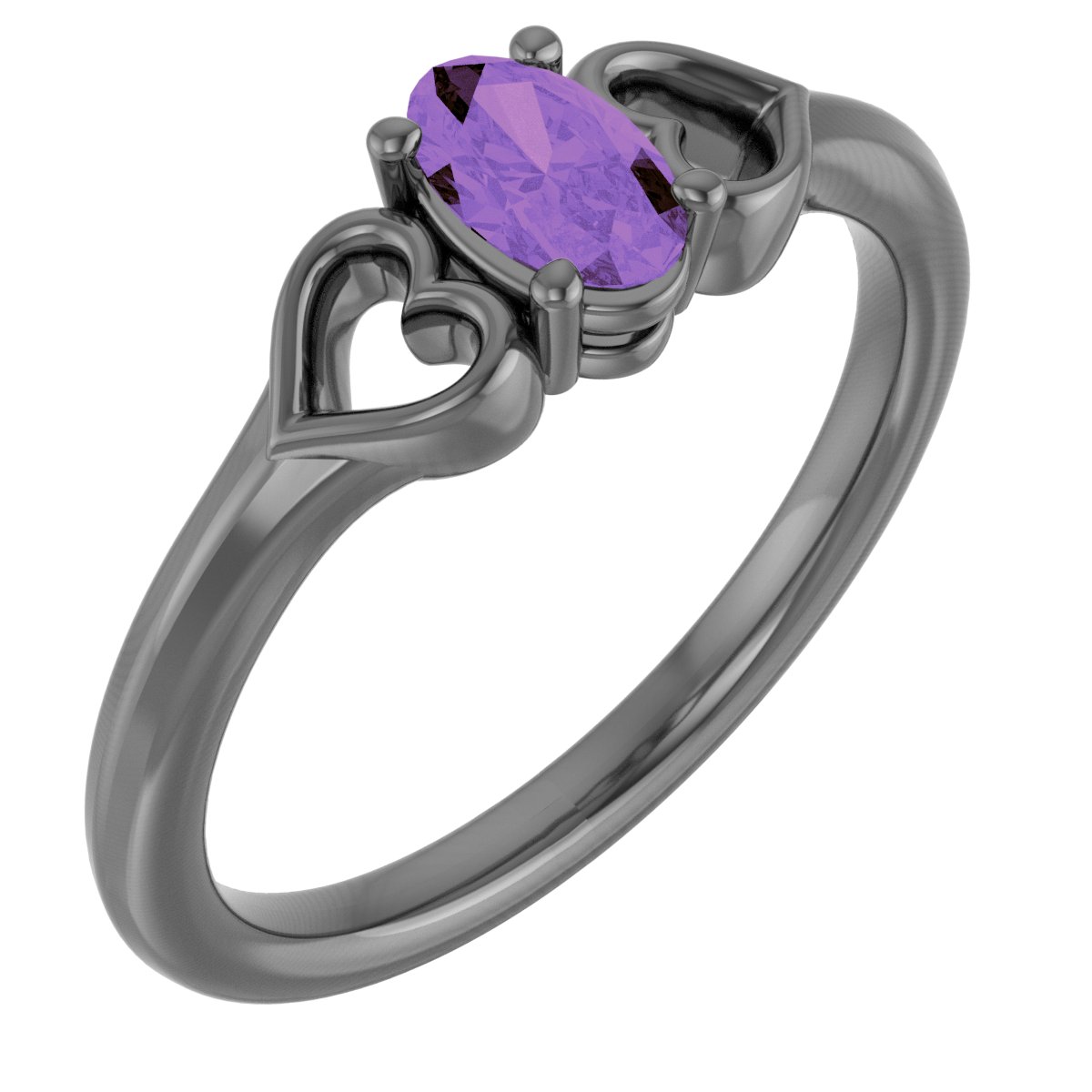 14K White Natural Amethyst Youth Heart Ring