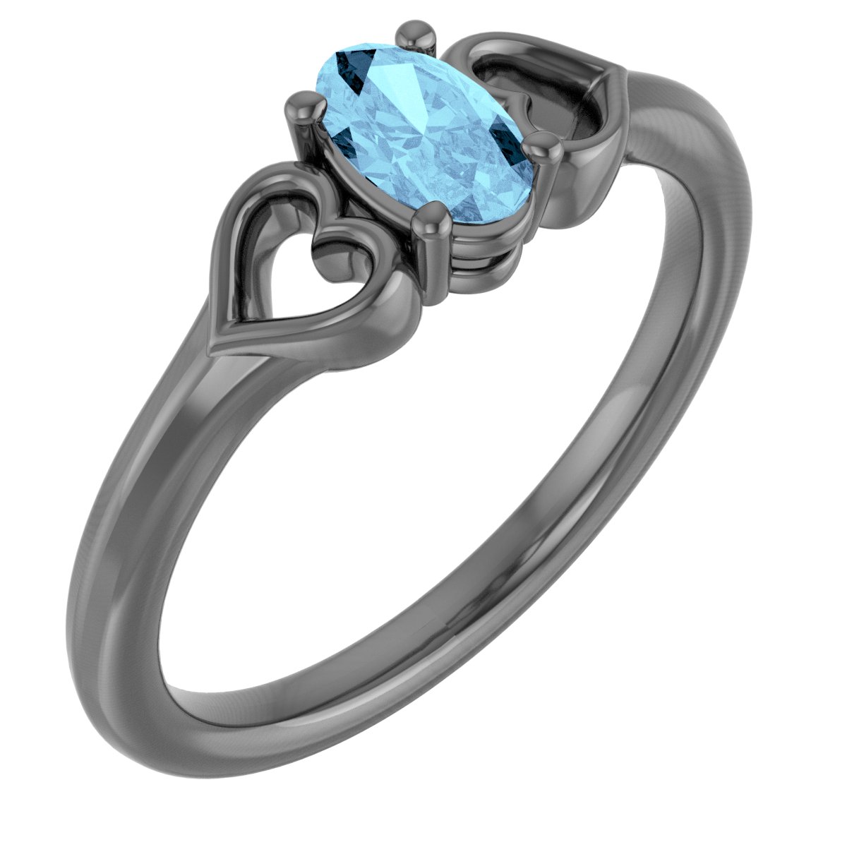 Sterling Silver Imitation Aquamarine Youth Heart Ring