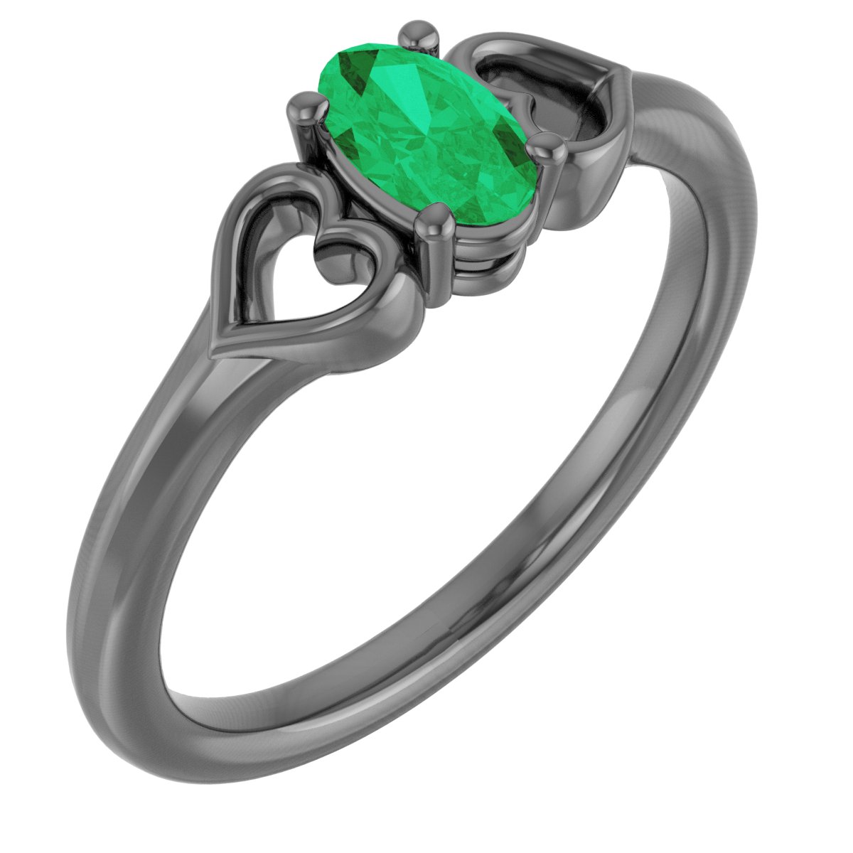Sterling Silver Lab-Grown Emerald Youth Heart Ring