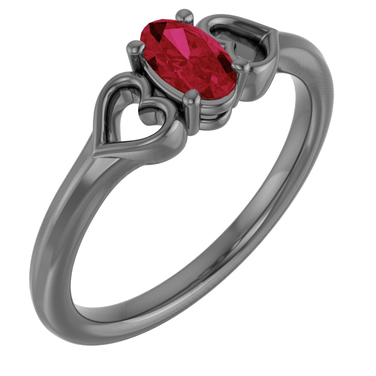 Sterling Silver Imitation Ruby Youth Heart Ring