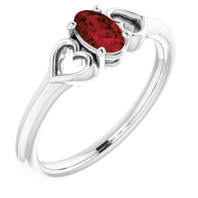 Sterling Silver Natural Mozambique Garnet Youth Heart Ring