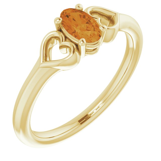 14K Yellow Natural Citrine Youth Heart Ring