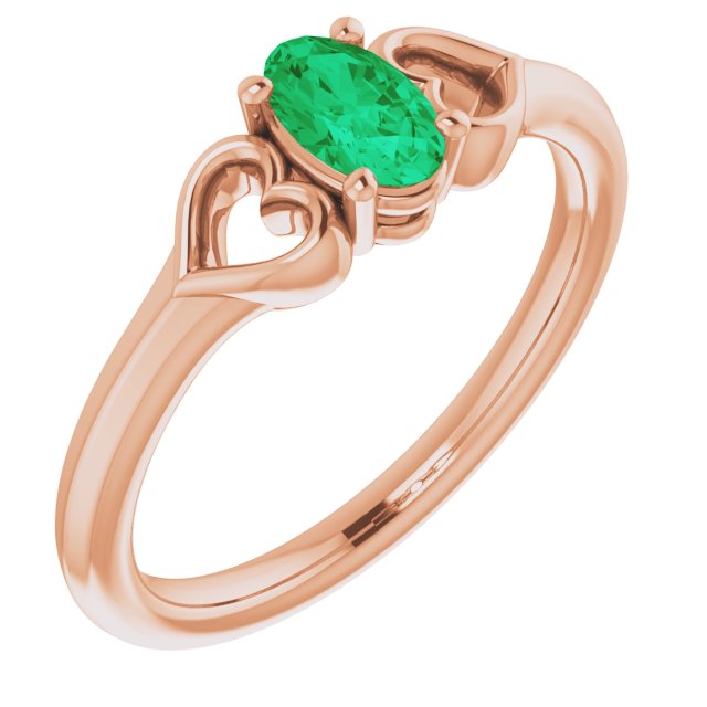 14K Rose Lab-Grown Emerald Youth Heart Ring