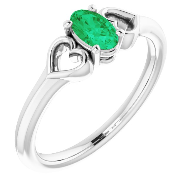 Sterling Silver Lab-Grown Emerald Youth Heart Ring