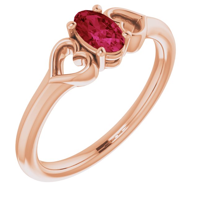 14K Rose Natural Ruby Youth Heart Ring