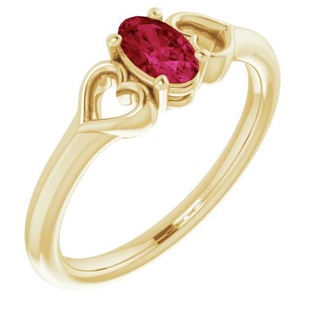 14K Yellow Natural Ruby Youth Heart Ring