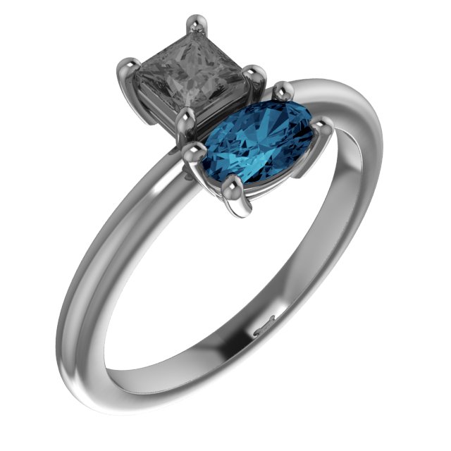 14K Rose Blue Sapphire & Aquamarine Ring  