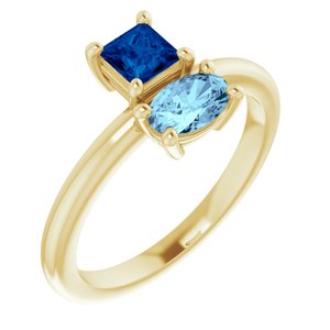 14K Yellow Natural Blue Sapphire & Natural Aquamarine Ring  