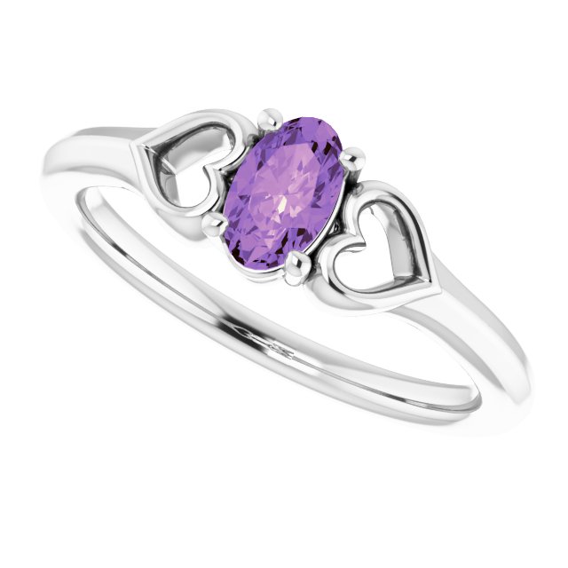 Sterling Silver Natural Amethyst Youth Heart Ring