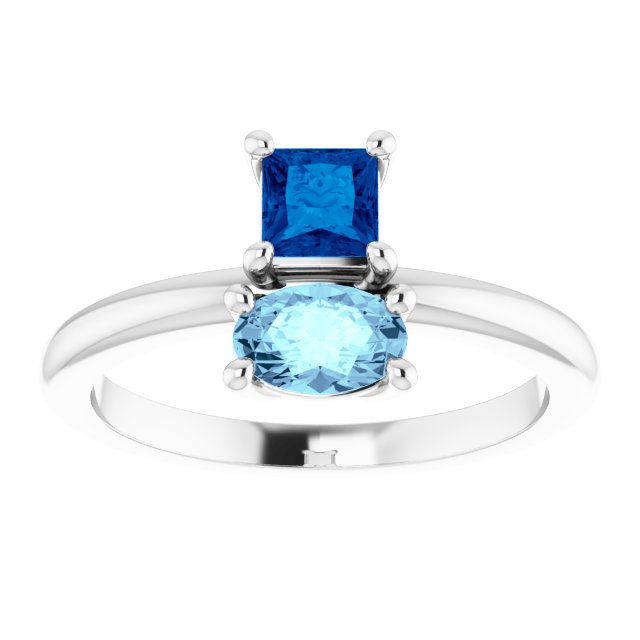 14K White Natural Blue Sapphire & Natural Aquamarine Ring  
