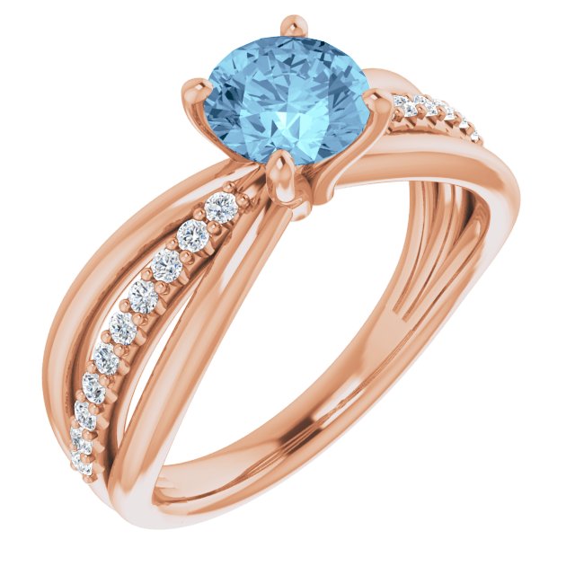 14K Rose Natural Aquamarine & 1/6 CTW Natural Diamond Ring  