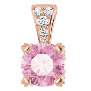 14K Rose Baby Pink Topaz & 1/10 CTW Diamond Pendant 