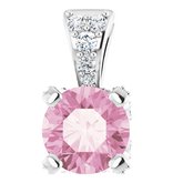 14K White Baby Pink Topaz & 1/10 CTW Diamond Pendant 
