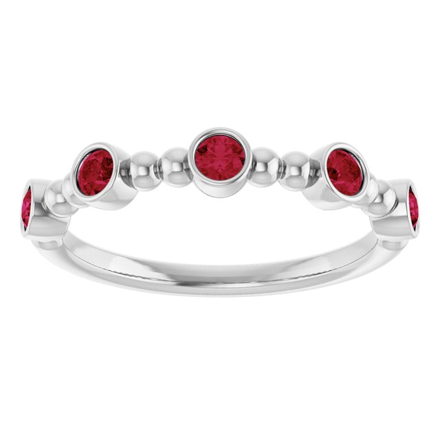 14K White Lab-Grown Ruby Stackable Bead Ring