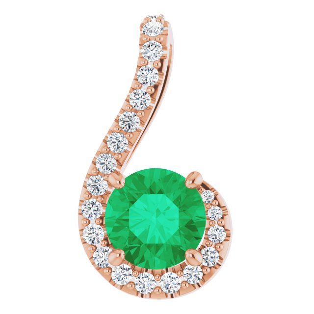 14K Rose Natural Emerald & 1/6 CTW Natural Diamond Pendant