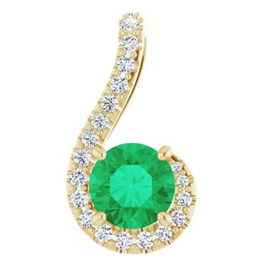 14K Yellow Natural Emerald & 1/6 CTW Natural Diamond Pendant
