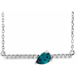 Sterling Silver Chatham® Lab-Created Alexandrite & 1/10 CTW Diamond Bar 16" Necklace