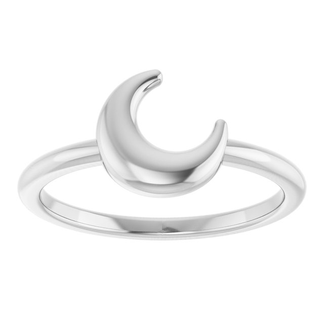14K White Crescent Moon Ring 