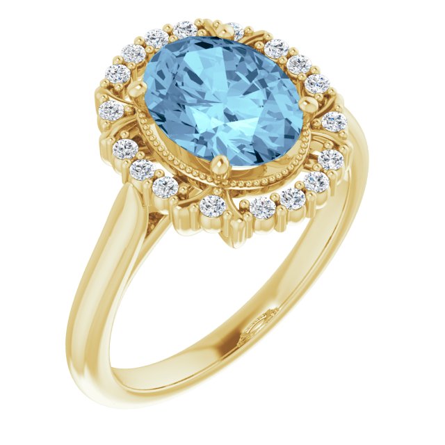14K Yellow Natural Aquamarine & 1/5 CTW Natural Diamond Ring  
