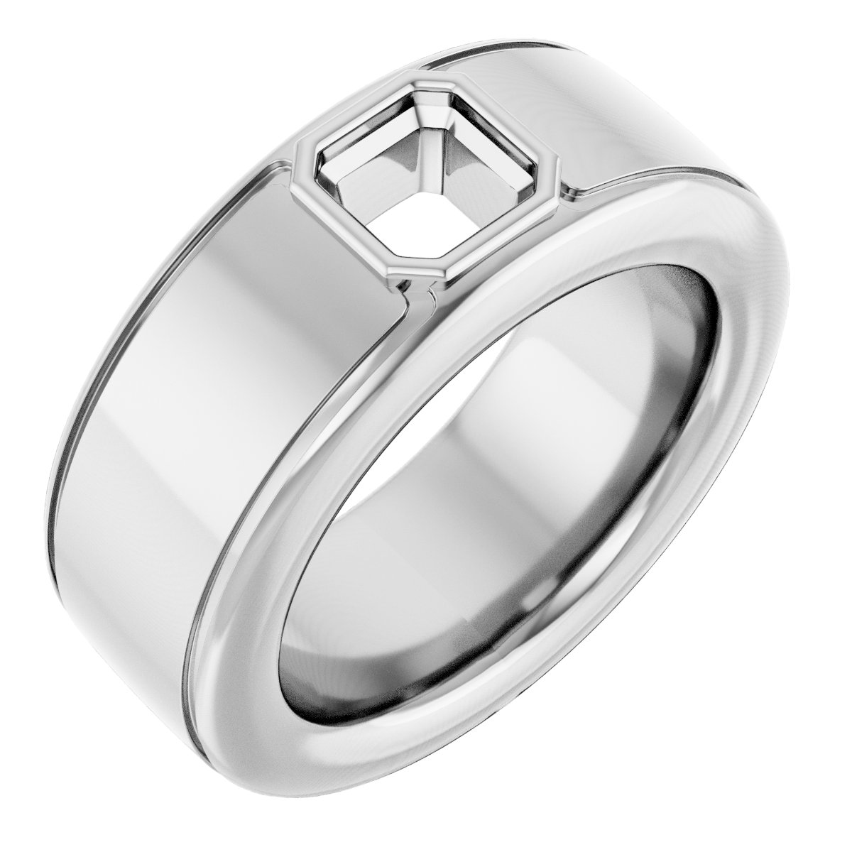 Grooved Bezel-Set Solitaire Band