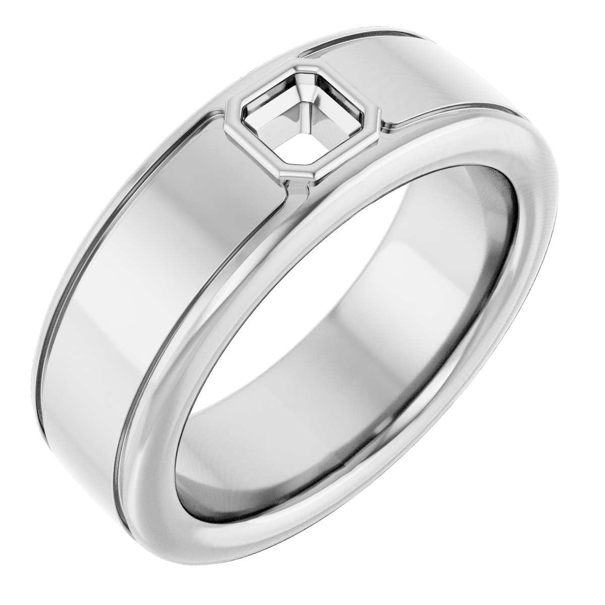 Grooved Bezel-Set Solitaire Band