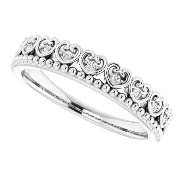 14K White .04 CTW Natural Diamond Stackable Beaded Heart Ring