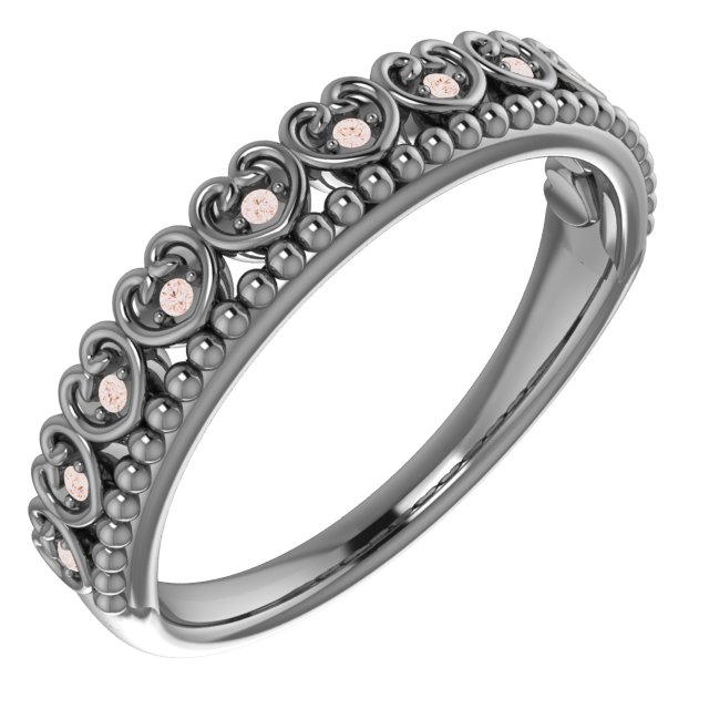 14K Rose .04 CTW Natural Diamond Stackable Beaded Heart Ring