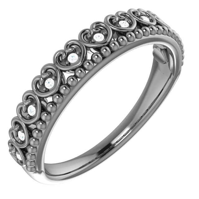 14K White .04 CTW Natural Diamond Stackable Beaded Heart Ring
