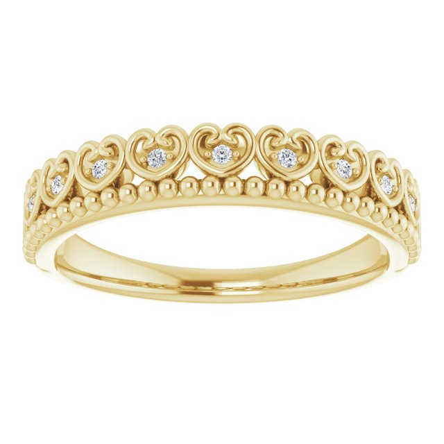 14K Yellow .04 CTW Natural Diamond Stackable Beaded Heart Ring