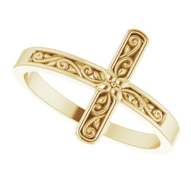 14K Yellow Sideways Cross Ring   