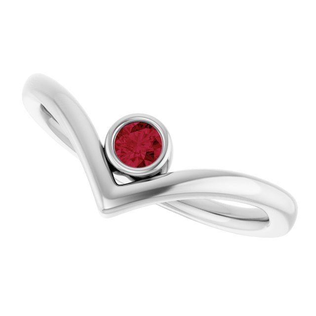 14K White Lab-Grown Ruby Solitaire Bezel-Set V Ring              