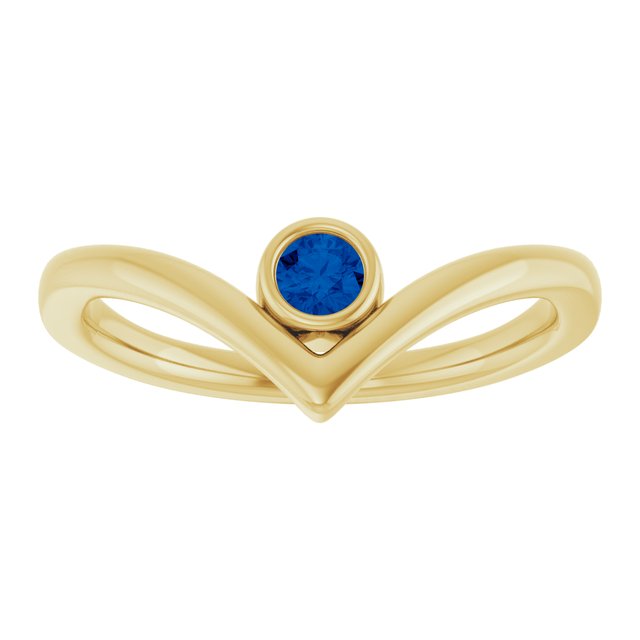 14K Yellow Lab-Grown Blue Sapphire Bezel-Set V Ring