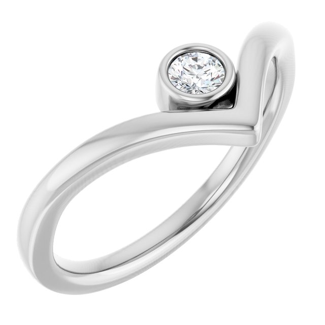 14K White 1/10 CTW Diamond Solitaire Bezel-Set "V" Ring           
