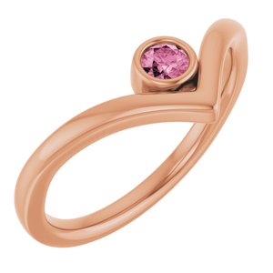 14K Rose Pink Tourmaline Solitaire Bezel-Set "V" Ring    