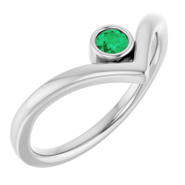 Sterling Silver Lab-Grown Emerald Bezel-Set V Ring