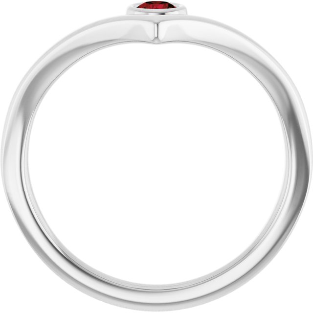 Sterling Silver Natural Mozambique Garnet Bezel-Set V Ring