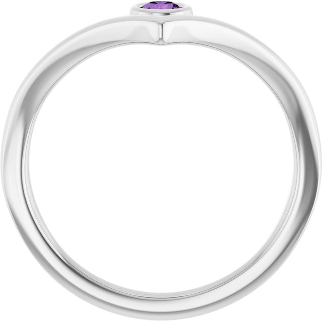 14K White Natural Amethyst Bezel-Set V Ring